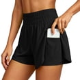 thumbnail image 2 of Running Shorts for Women with Liner 2 in 1 Elastic High Waisted High-Split Summer Athletic Workout Gym Shorts with Pockets, 2 of 9