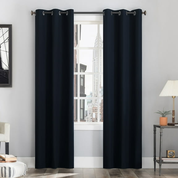 Sun Zero Cyrus Thermal 100% Blackout Grommet Curtain Panel, 40"X63", Navy Blue