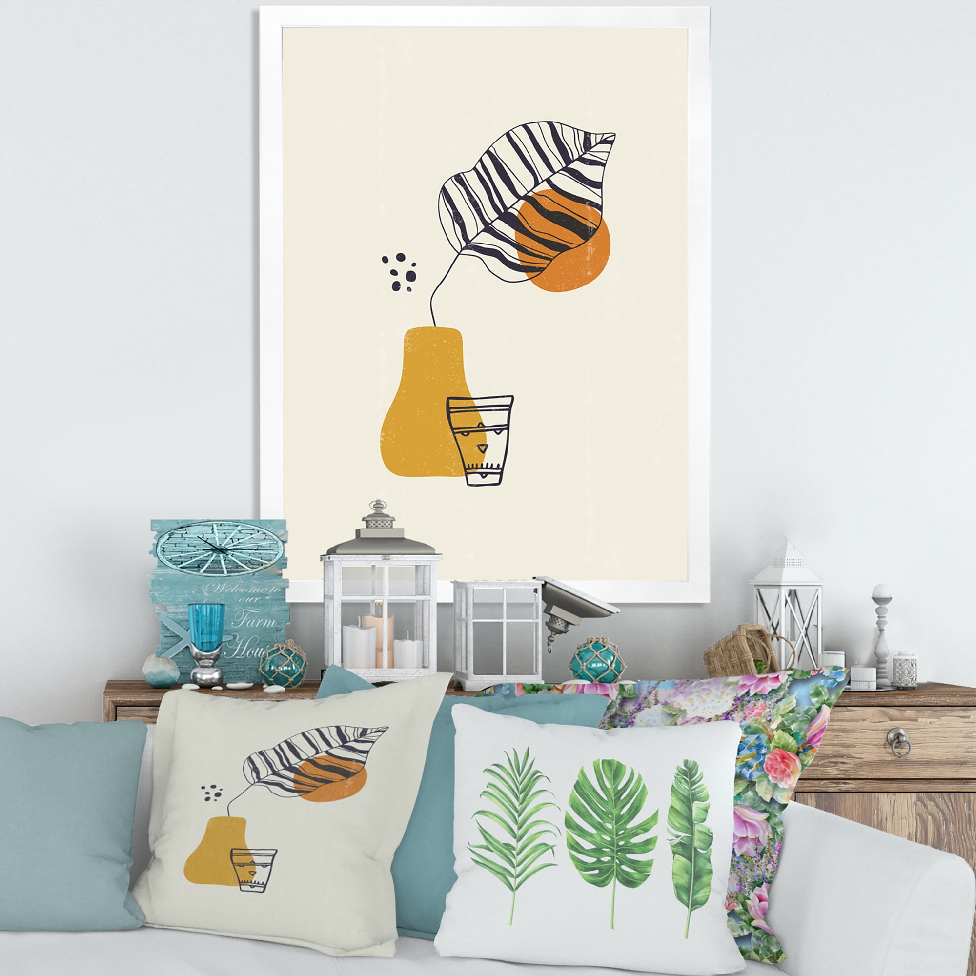 Designart 'Abstract Shapes Botanical Minimalist Leaf' Modern Framed Art Print