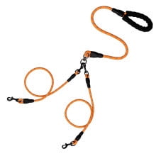 Mejor correa para dos perros con ganchos giratorios: cuerda de nylon resistente para pasear sin enredos, mango acolchado para mayor comodidad