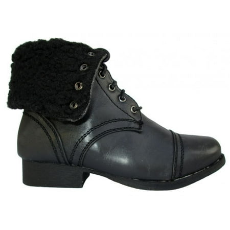 - Wild Diva Women Jetta-25F Lace Up Combat Military Boots With Foldable Cuff
