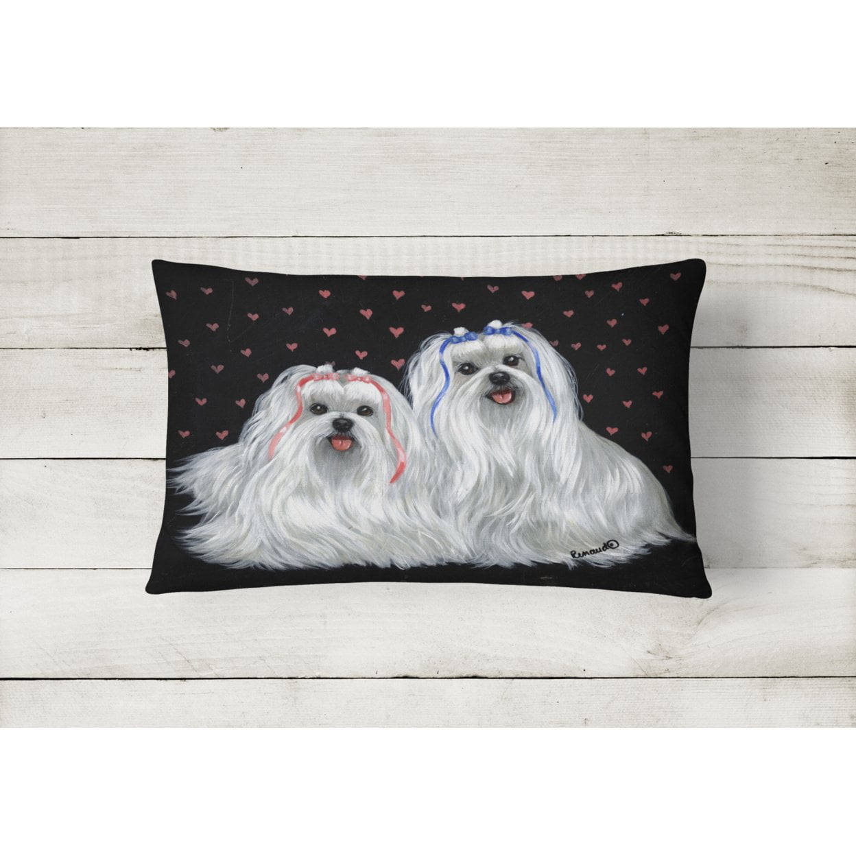 Maltese Sweethearts Canvas Fabric Decorative Pillow
