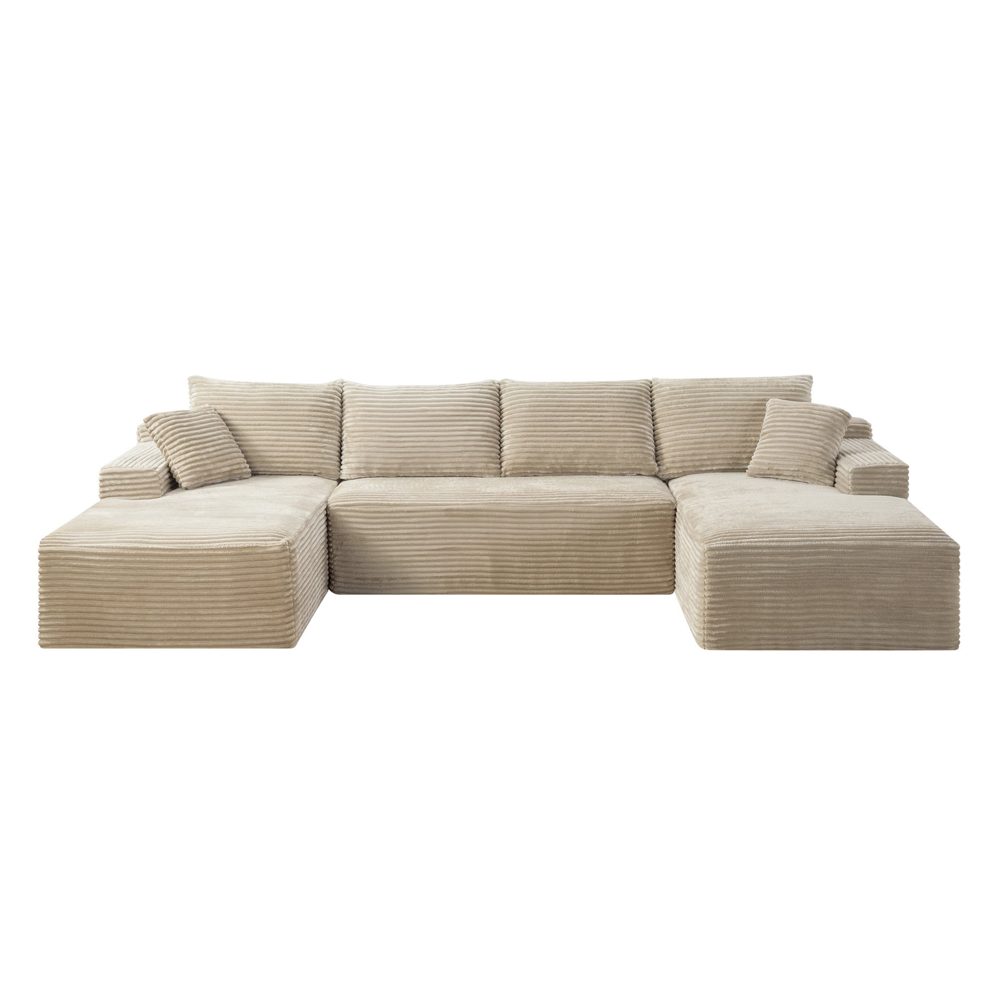 Compressed Boneless Sofa Set with Chaise Lounge, Upholstered Corduroy Couch for 5-6, U-Shaped Modular Sectional Sofa