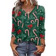 thumbnail image 2 of Women's Casual Fashion Christmas Print 3/4 Sleeve Top, Holiday Graphic Tee, Stylish Blouse for Fall Winter Seasonal Wear,Dark Green,L, 2 of 7