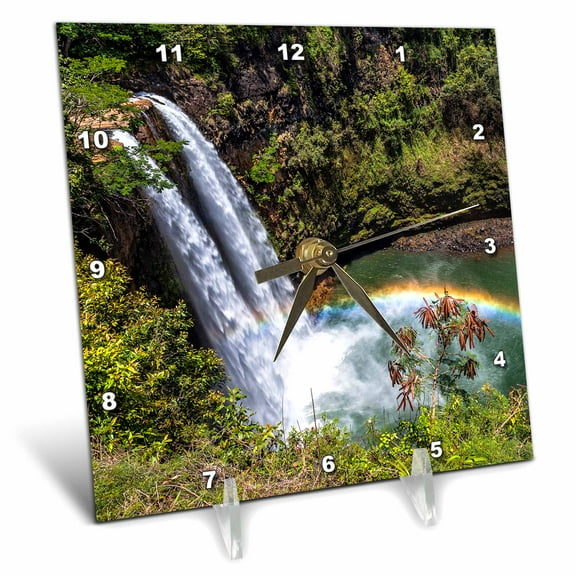 3dRose, Wailua Falls and scenery on the Hawaiian island of Kauai, 6x6 Desk Clock