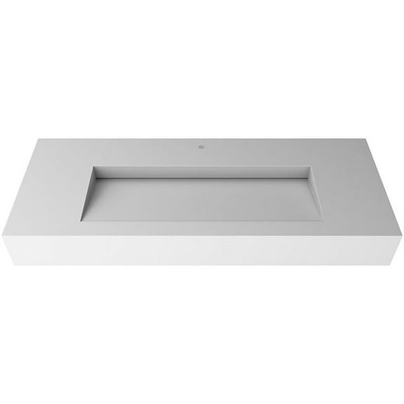 Pemberly Row Pyramid 48" Solid Surface Manmade Stone Bathroom Sink in White