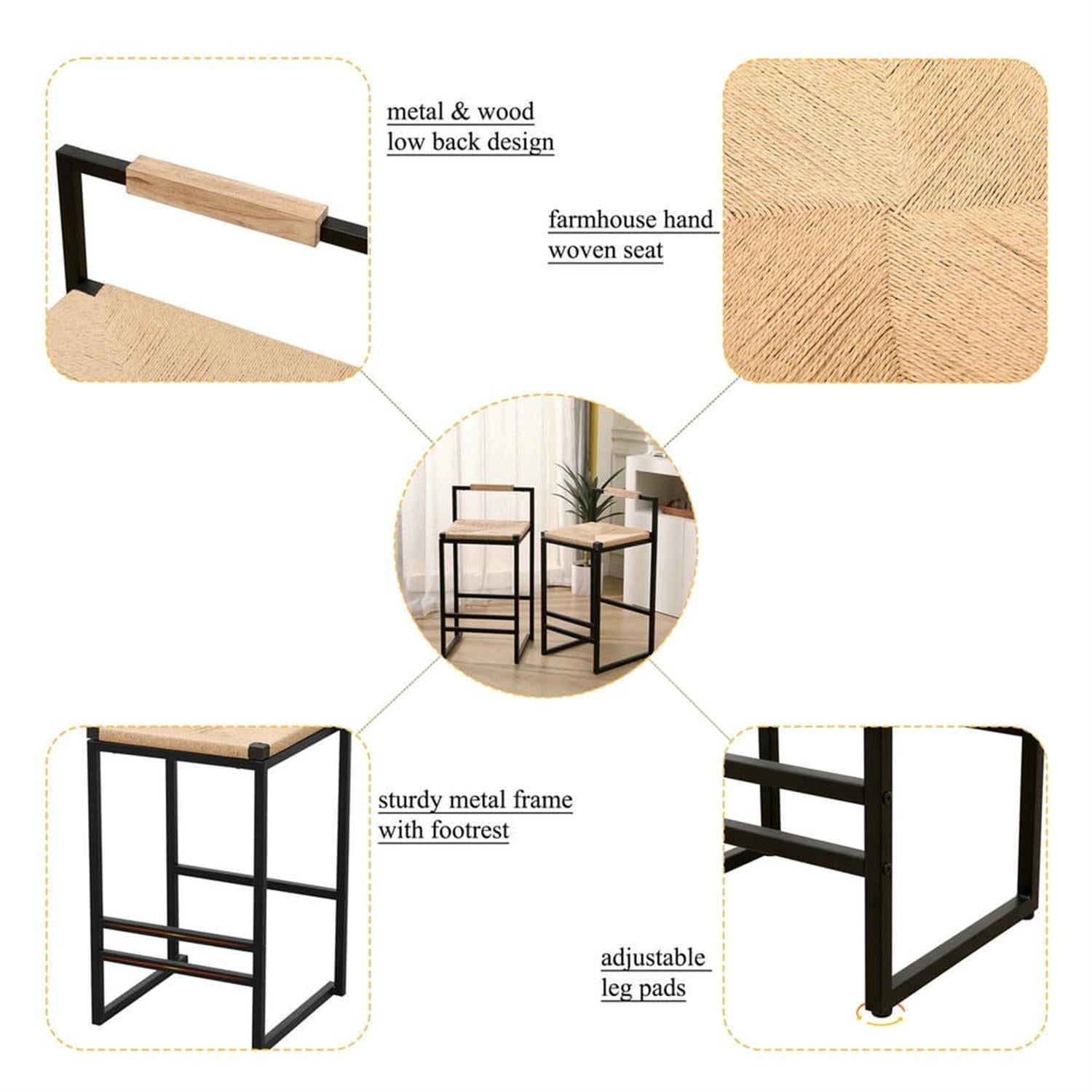 Demi Bonn 32" Counter Height Bar Stools Set of 2, Paper Rope Woven Barstools with Back, Kitchen Island Countertop Chairs for Dining Room, Beige