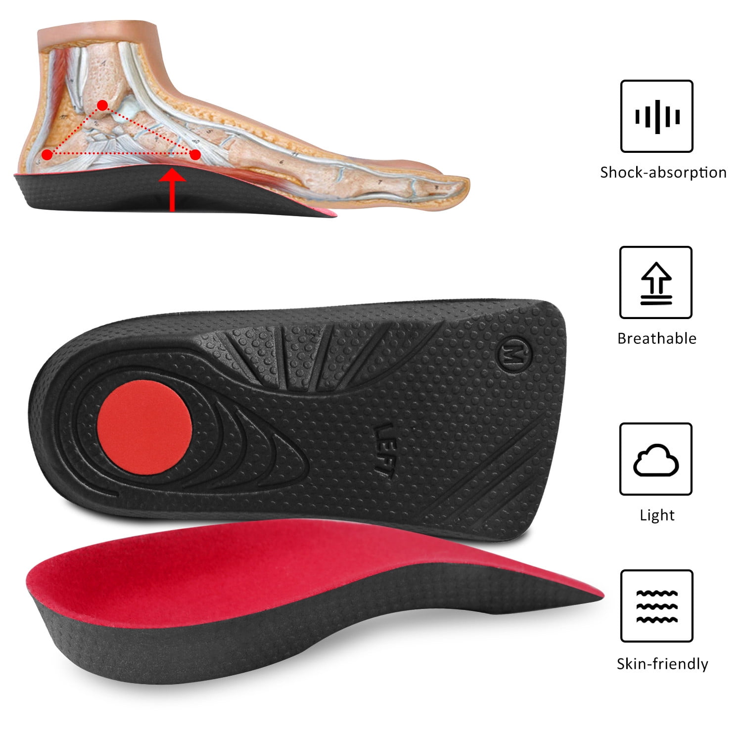 Elegant Choise Pain Relief Orthotics Insoles for Plantar Fasciitis, Arch Support Flat Foot Feet High Plantar Fasciitis Insert Pad (1 Pair, 45-47）