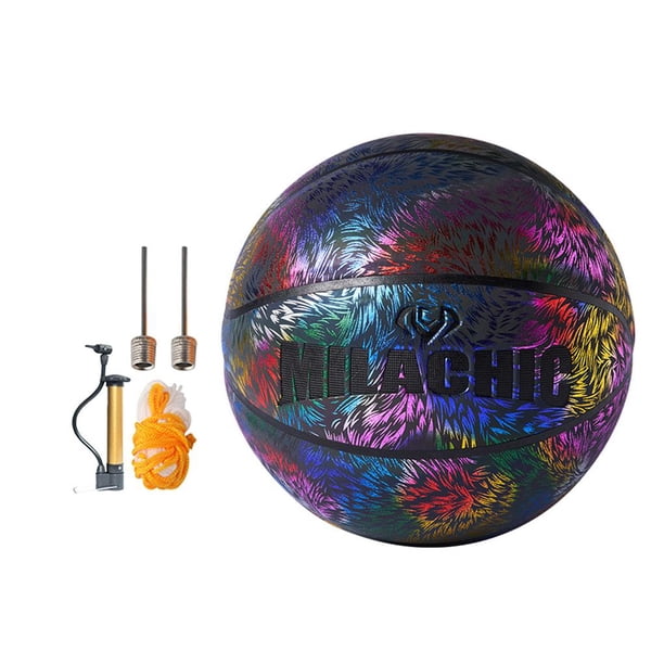 Sonducket Baloncesto holográfico que brilla intensamente, baloncesto reflectante, juego nocturno, baloncesto con bomba de inflado para cancha de Deportes y aire libre Sonducket OD005013-00