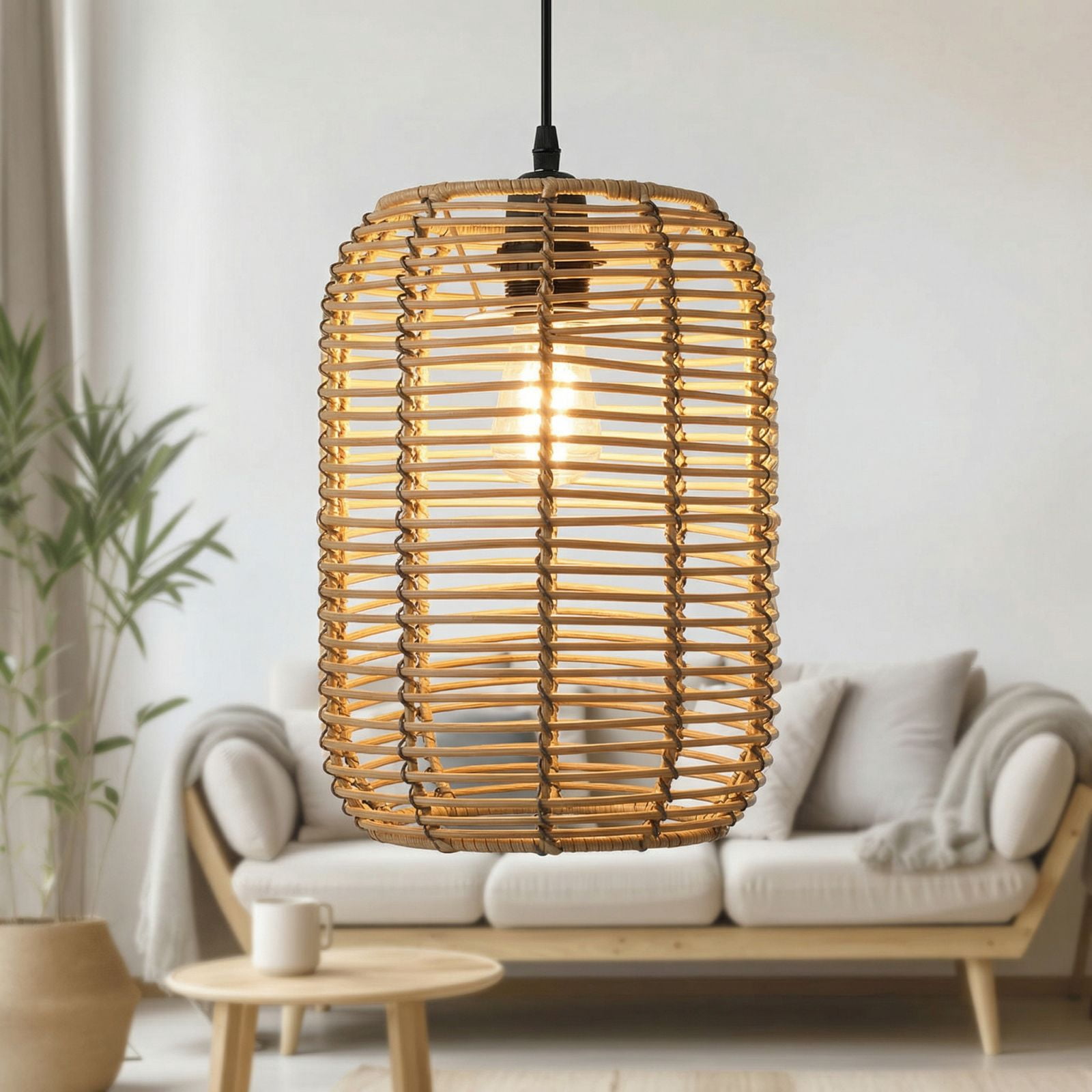 Hand-Woven Pendant Light Shade, Retro Style Lamp Cover for Ceiling Fixtures, Bohemian Wicker Chandelier Accessory, Vintage Hanging Light Guard for Indoor Decor