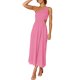 thumbnail image 4 of TRKIYQC vestidos largos acampanados para mujer 2022, verano sin mangas de un hombro fruncido Color sólido recorte de una pieza TRKIYQC casual, 4 of 6