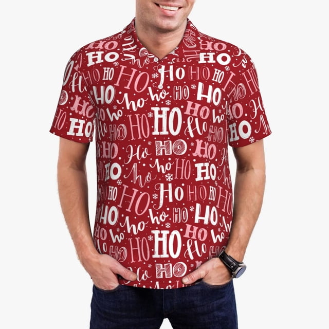 Balery Ho Funny Christmas Camisa Polo de Hombre con Estampado, de Manga Corta y Tejido Medio, Camisa Tipo Golf Polo-X-Large