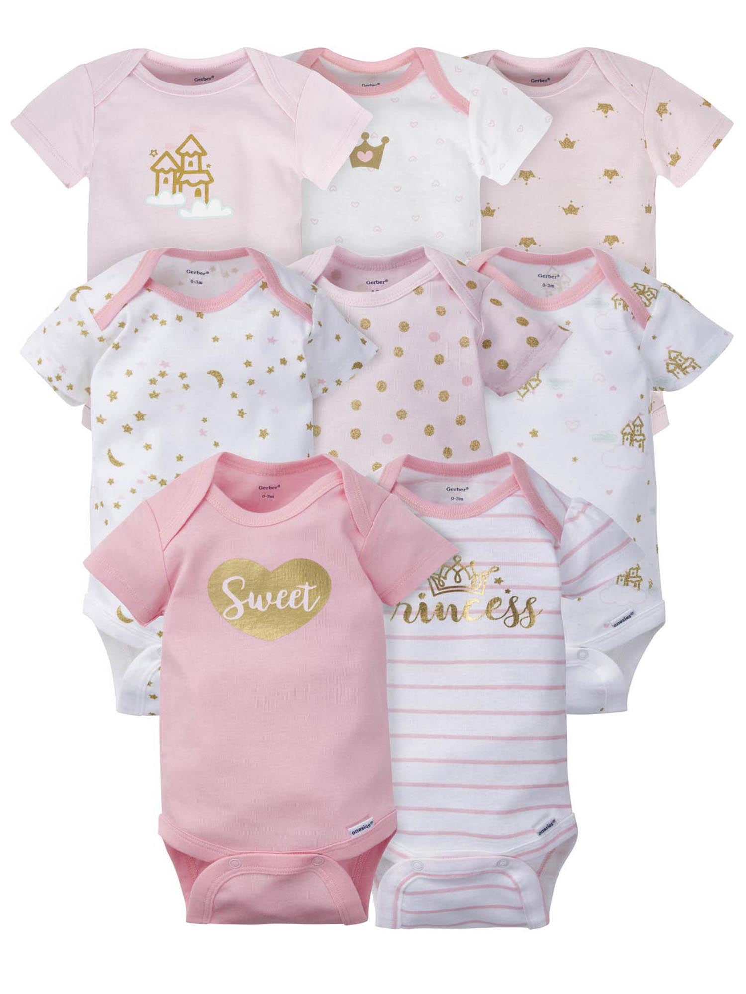 Baby Girl Clothes Gerber 2 PACK Girls Onesies White Pink Princess NEW 