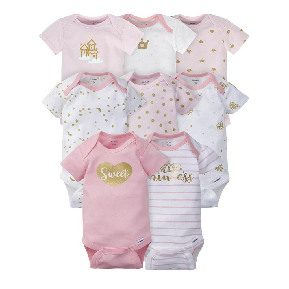 Gerber Gerber Baby Girls' Short Sleeve Onesies® Bodysuits, 8Pack