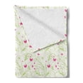 thumbnail image 2 of Floral Soft Flannel Fleece Throw Blanket, Graphic Ornament with Curvy Stems Blooming Petals and Butterflies, Cozy Plush for Indoor and Outdoor Use, 50" x 70", Apple Green White, by Ambesonne, 2 of 5