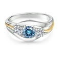 thumbnail image 2 of Gem Stone King 925 Sterling Silver and 10K Yellow Gold Round Persian Blue Moissanite and White Lab Grown Diamond 3 Stone Ring for Women (1.04 Cttw, Available in Size 5, 6, 7, 8, 9), 2 of 3
