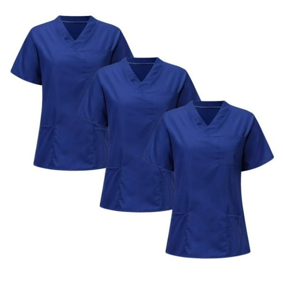 JULMCOMO Dark Blue Womens Scrubs Clearance Soft Basic Color Pattern Short Sleeve Summer Top Trendy V Neck Healthcare Top Medical Workwear Tee with Pocket Dark Blue L