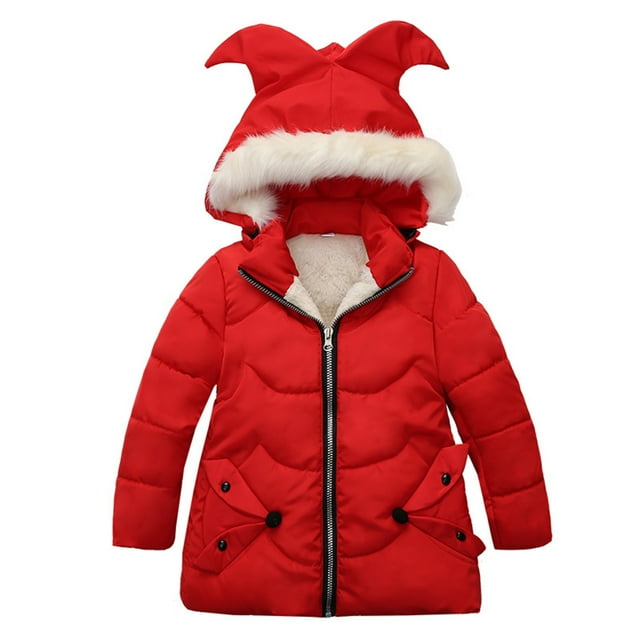 MIASHUI Vestes d'Hiver pour Enfants Garçons Filles Combinaison Chaude avec Capuche Amovible Fermeture Éclair, Rouge, 2-3 Ans
