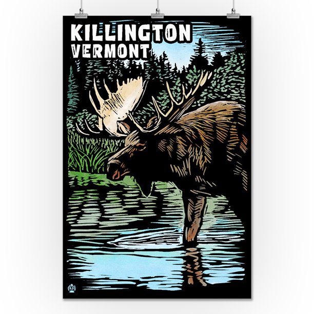 Killington, Vermont - Moose - Scratchboard - Lantern Press Artwork (24x36 Giclee Gallery Print ...