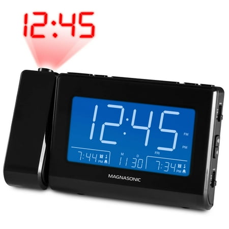 Magnasonic Alarm Clock Radio with USB Charging for Smartphones & Tablets, Time Projection, Auto Dimming, Dual Gradual Wake Alarm, Battery Backup, Auto Time Set, Large 4.8