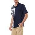 thumbnail image 4 of INSPIRE CHIC Men's Button Down Shirt Color Block Short Sleeve Striped Summer Shirts S Navy Blue, 4 of 6