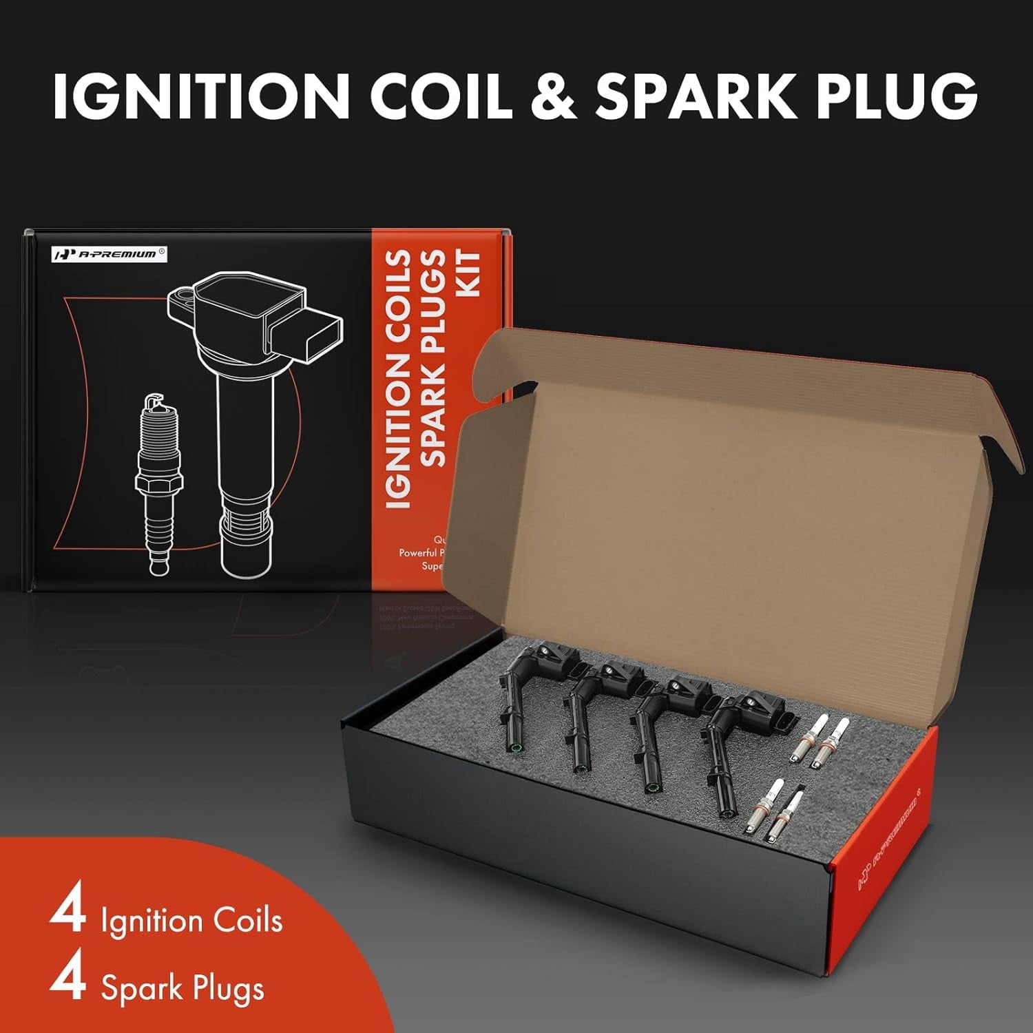 A-Premium Set of 4 Ignition Coil Pack and Iridium Spark Plugs Compatible with Mercedes-Benz C300, E300, Sprinter, GLC300, GLA250, CLA250