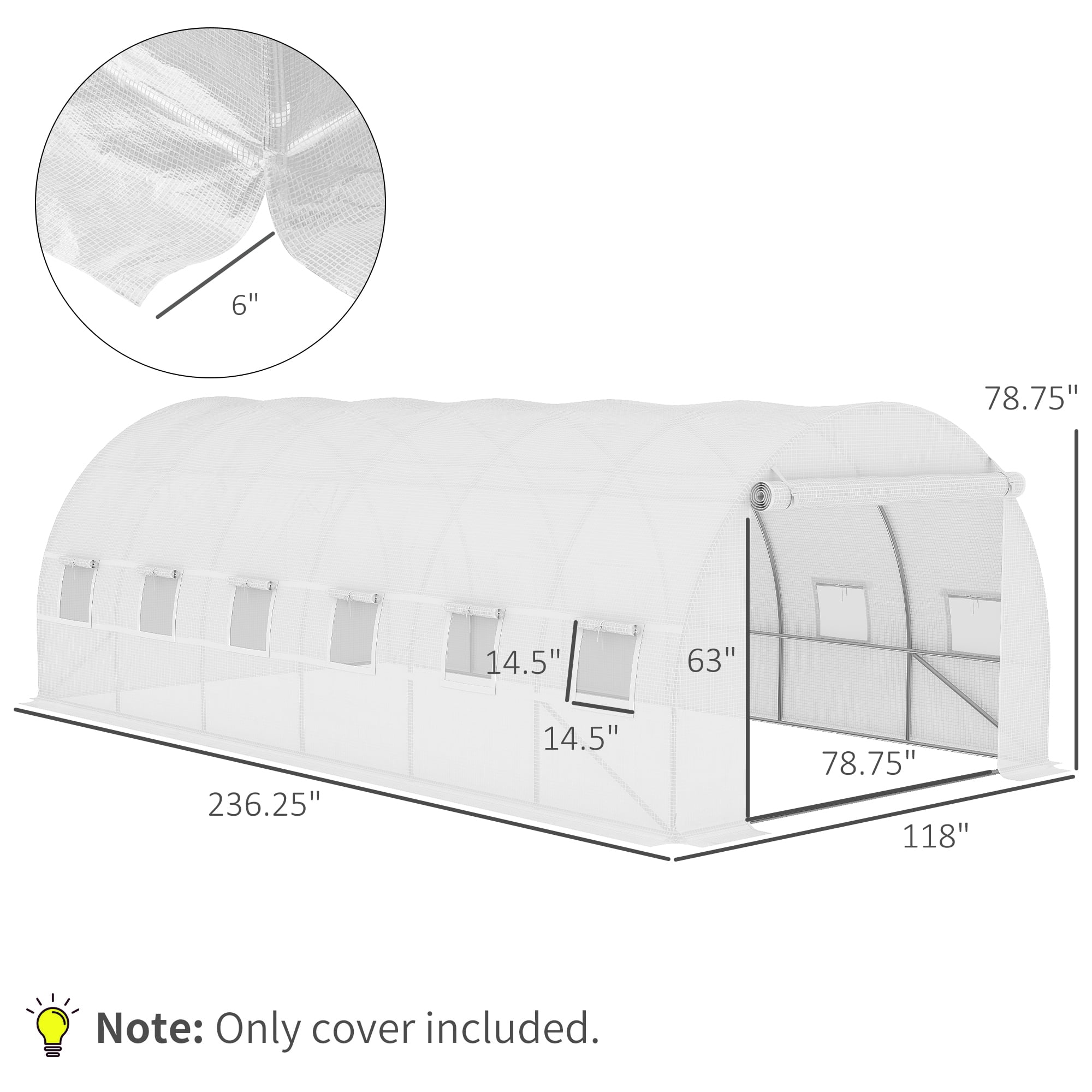 Outsunny 19.7' x 9.8' x 6.6' Greenhouse Cover Replacement, White