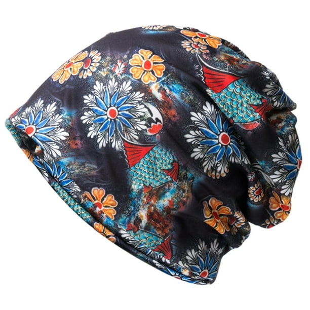 Gorro holgado para mujer, gorro para quimioterapia, babero elástico transpirable, gorro de doble uso, gorro estampado de flores, gorro holgado para dormir, bufanda infinita