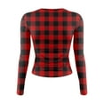 thumbnail image 5 of bbyeadc Women's Red Long Sleeve Shirts Striped Going Out Strechy Crop Tops Spring Fall Winter Y2k Crew Neck Fitted Tee Top Pullover, Deep Red XS, 5 of 5