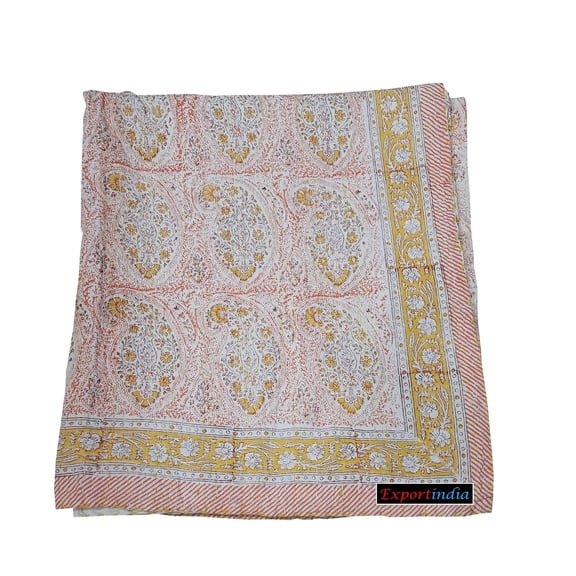 New Indian Hand Made Kantha Quilt Cotton Soft fine Cotton Hand Block Printed Kantha Quilt Cotton Blanket Bed Cover Bedspread Hand Made Kantha Quilt