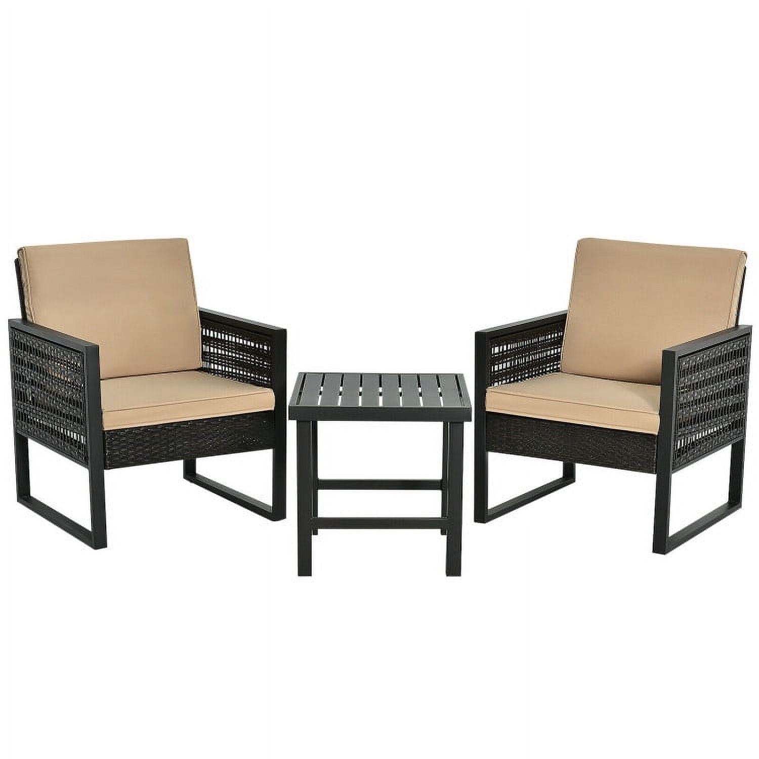 Aimee Lii 3 Pieces Wicker Patio Bistro Cushioned Furniture Set, Small Patio Set with Square Tea Table