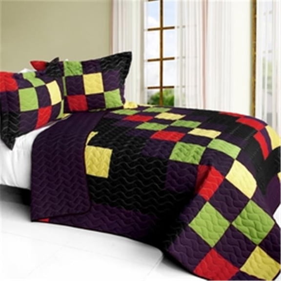 ONITIVA-QTS01407-23 Break Free Party - 3 Pieces Vermicelli - Quilted Patchwork Quilt Set  Full & Queen Size - Purple