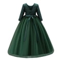 thumbnail image 3 of IBTOM CASTLE Flower Girls 3/4 Sleeve Deep V-Back Tulle Vintage Lace Wedding Party Long Dress Formal Princess Communion Pageant Maxi Gown 4-5 Years Dark Green, 3 of 8