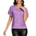 thumbnail image 5 of Craaazy Women's Sparkle Short Sleeve Top with Scallop Hem and Round Neck Gifts, 5 of 8
