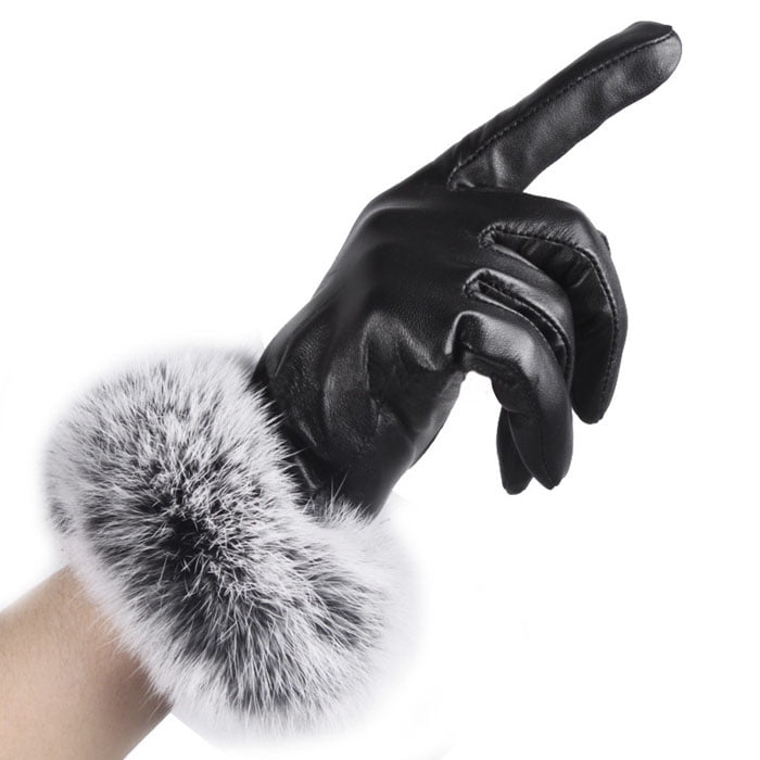 Rabbit Fur Touch Screen Gloves Women Ladies Fall Winter New Black Gray Beige 