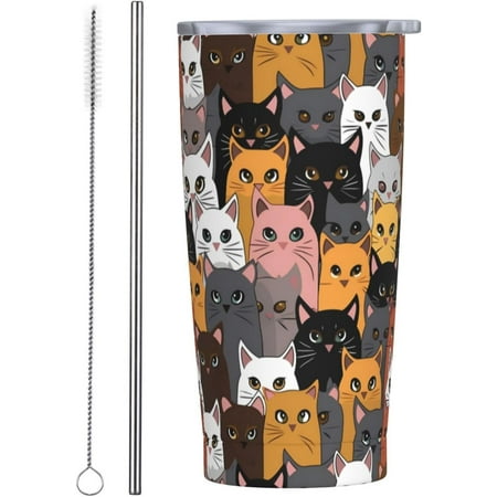 

Colorful Cats Kitten Animals 20 oz Tumbler with Lids and Straws Stainless Steel Vacuum Coffee Mug for Car Home Office Outdoor Travel