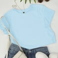 thumbnail image 2 of Women Short Sleeve Cropped T-Shirts Crew Neck Loose Crop Tops Summer Casual Drop Shoulder Basic Tees Light Blue XXL, 2 of 5