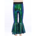 thumbnail image 4 of Doomiva Kids Girls Sequins Jazz Disco Dance Bell Bottoms Pants Sparkly Glitter 70s Flare Trousers Performance Dancewear Green 130, 4 of 7