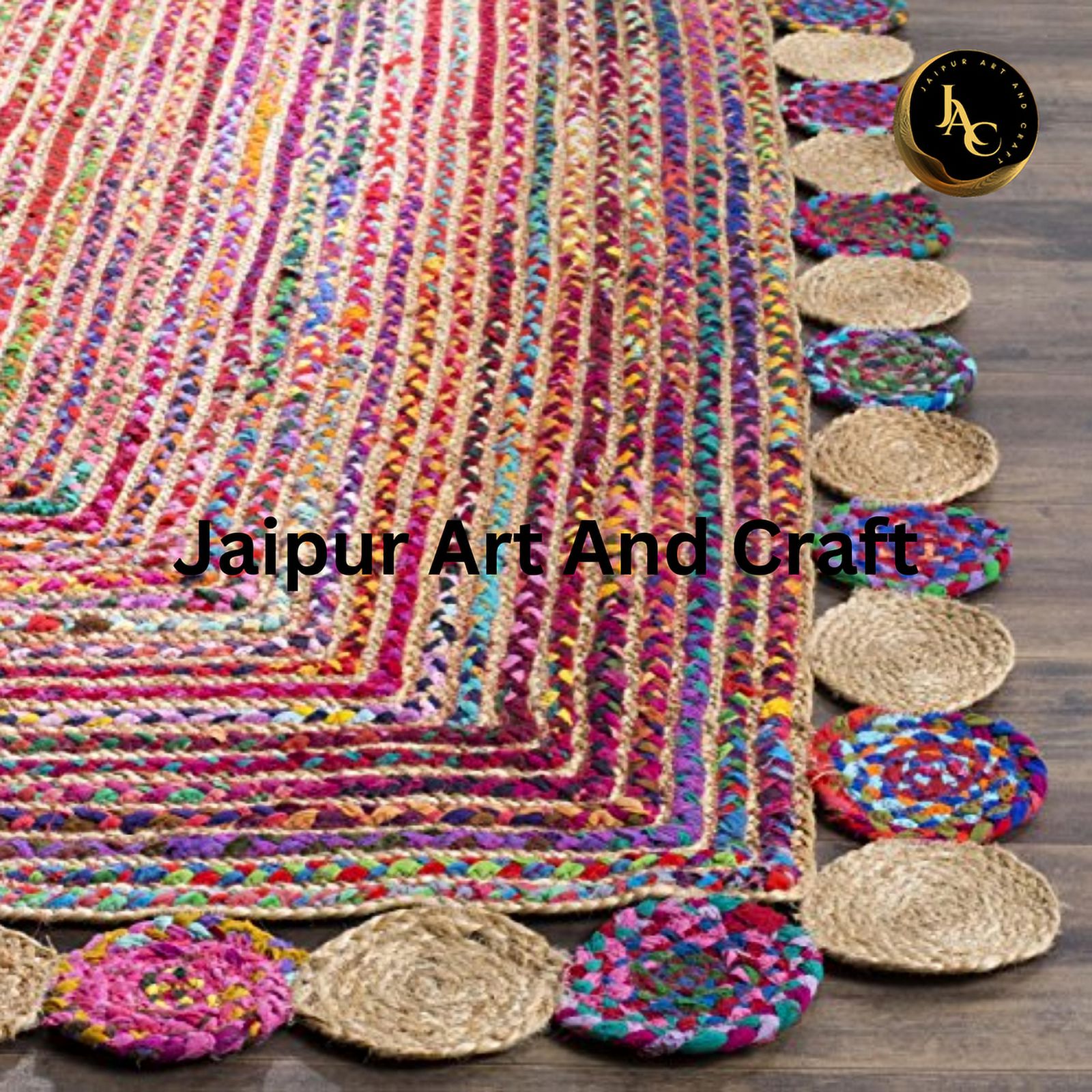 Jaipur Art And Craft Bohemian Runner Braided Jute with Multicolor Cotton Area Rug (2.6x8 Sq ft)