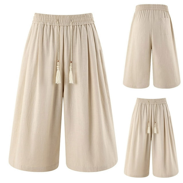 Ceisia Men's All-Season Solid Color Wide Gift Leg Pants Elastic Drawstring Waist Zipper Button Pockets for Outdoor Casual Daily Work Wear