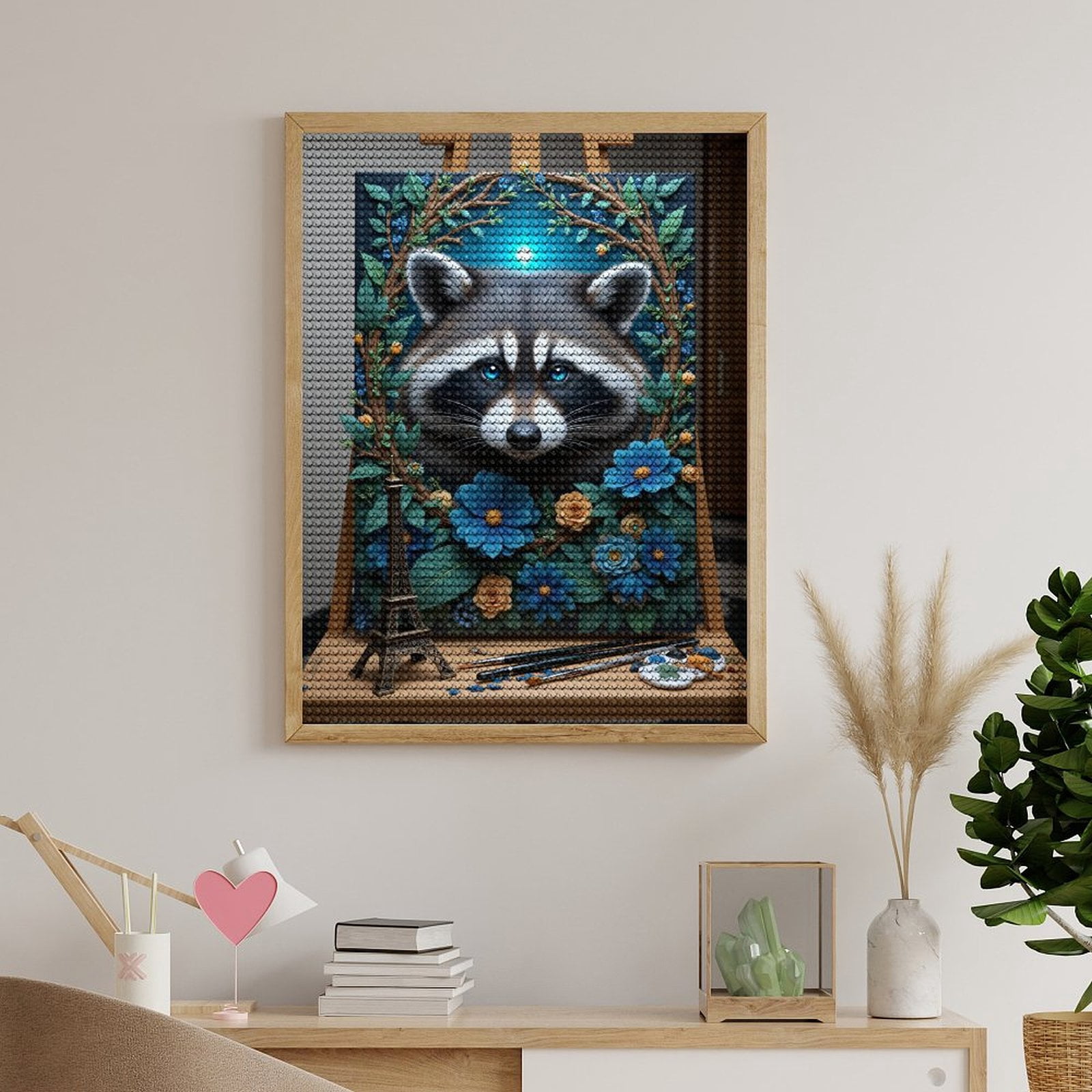 Diamond Art Kits for Adults, Raccoon Floral Art Canvas Painting 5D Diamond Painting Kits for Adults Beginners, DIY Full Drill Diamond Painting, Gem Art and Crafts 12x16