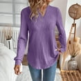 thumbnail image 4 of tarylea Womens Tops Notch Neck Irregular Hem Ribbed Tunic Long Sleeve Cinch Cuff Solid Color Shirts Casual Loose Fall Trendy Tops, 4 of 6