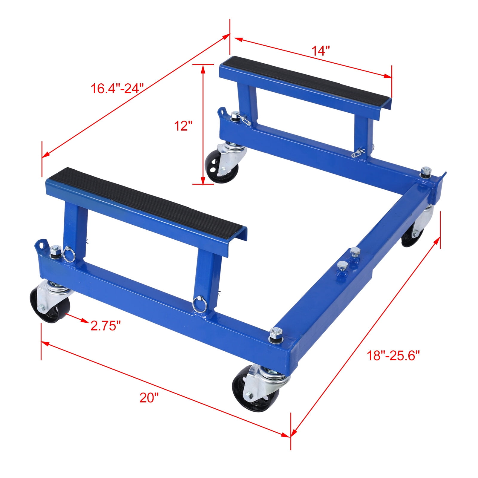 1500lbs Capacity ATV Motorcycle Engine Cradle Dolly, Heavy-Duty Blue Steel Repair Stand with Adjustable Width & Rubber Pads