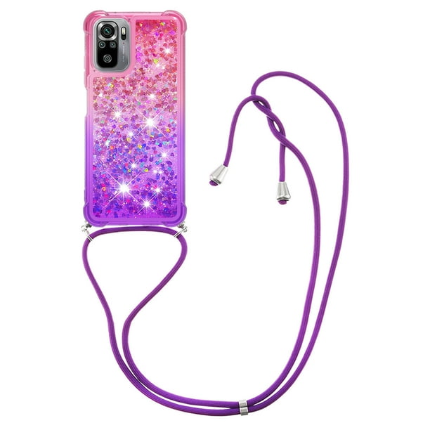 Funda para Xiaomi Redmi Note 10S 4G/Note 10 4G Brillantina Líquida Divertida Reluciente y con Cristales en Movimiento Cuerpo Cruzado con Cordón Ajustable