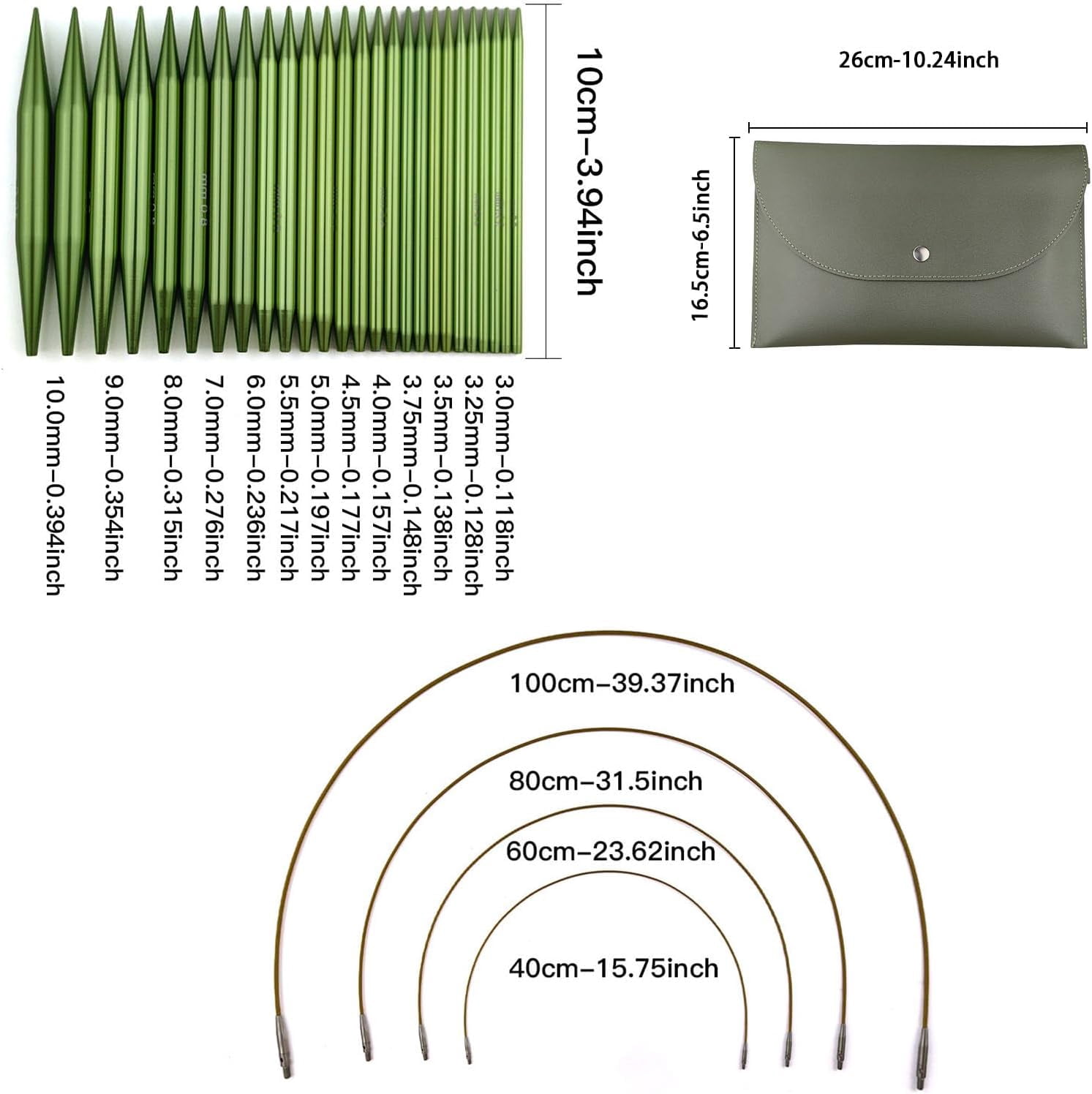 Knitting Needles Set Interchangeable Aluminum Circular Knitting Needles Set 13 Pairs of 4 Inch Premium Aluminum Needles & Accessories Green