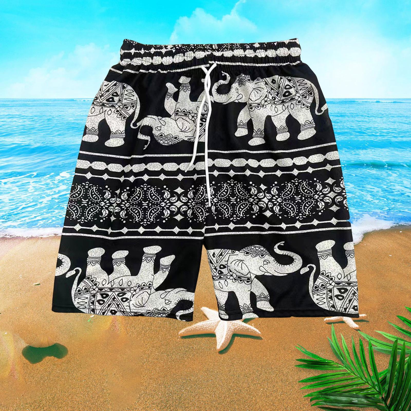 Mens Womens Beach Shorts Fashion Drawstring Baggy Elephant Printed