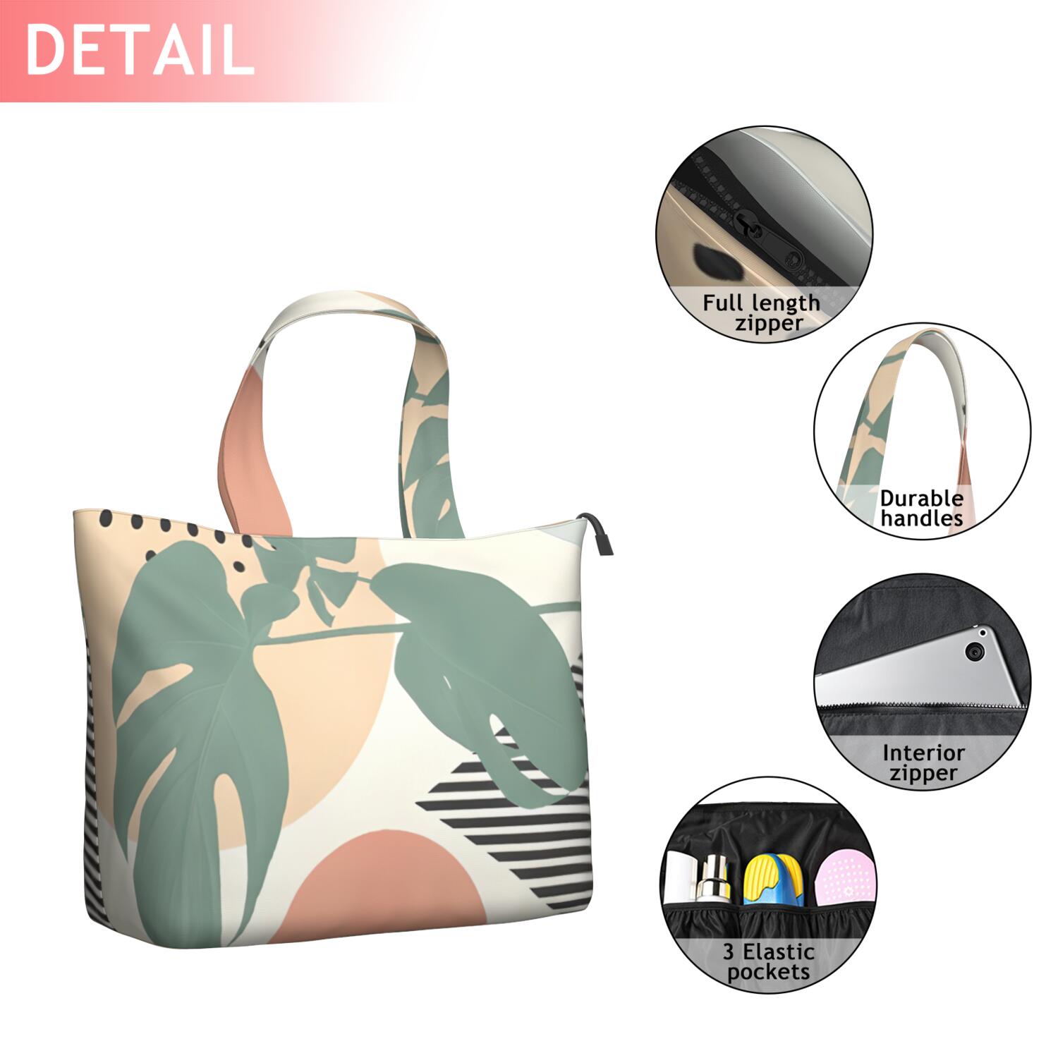 Green Boho Geometric and Plant Pattern Travel Tote Bags for Women Carry On,Large Weekender Bags for Women Travel,Multi Functional Duffle Bag for Work,Shopping,Sports