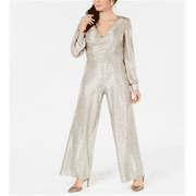 Adrianna Papell Women's Metallic Jersey Jumpsuit Beige Size 16