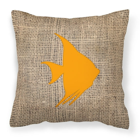 Carolines Treasures BB1022-BL-OR-PW1818 Fish - Angel Fish Burlap and Orange   Canvas Fabric Decorative Pillow BB1022 18H