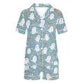 thumbnail image 5 of Women's Halloween 2PC Pajamas Set Short Sleeve Lapel Button Down Shirt And Shorts Lounge Set Print Homewear with Pockets Light Blue S, 5 of 8